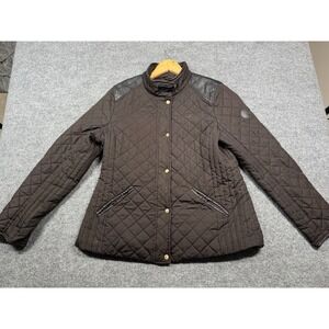 Lauren Ralph Lauren Diamond Quilted Jacket Womens Large Dark Brown Snap Button